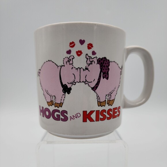 Vintage Russ Hogs And Kisses Vintage Coffee Mug Teacup Hot Chocolate - Picture 1 of 12
